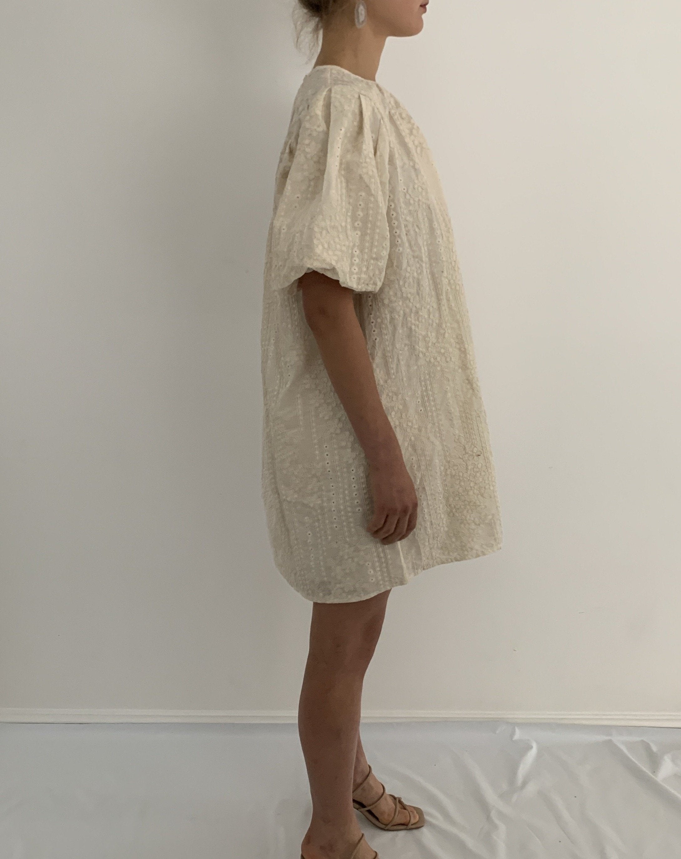 Embroidered Puff Mini Dress
