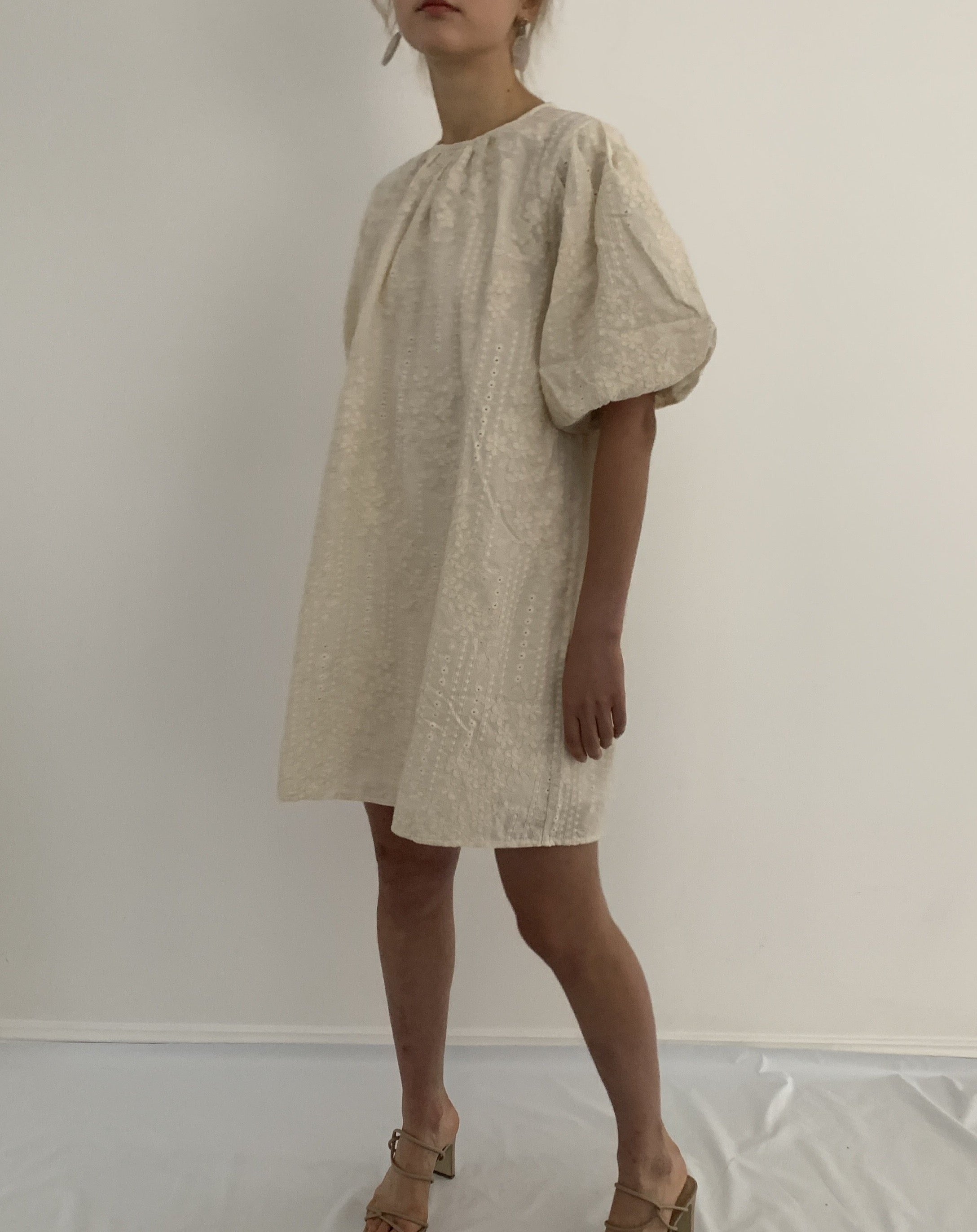 Embroidered Puff Mini Dress