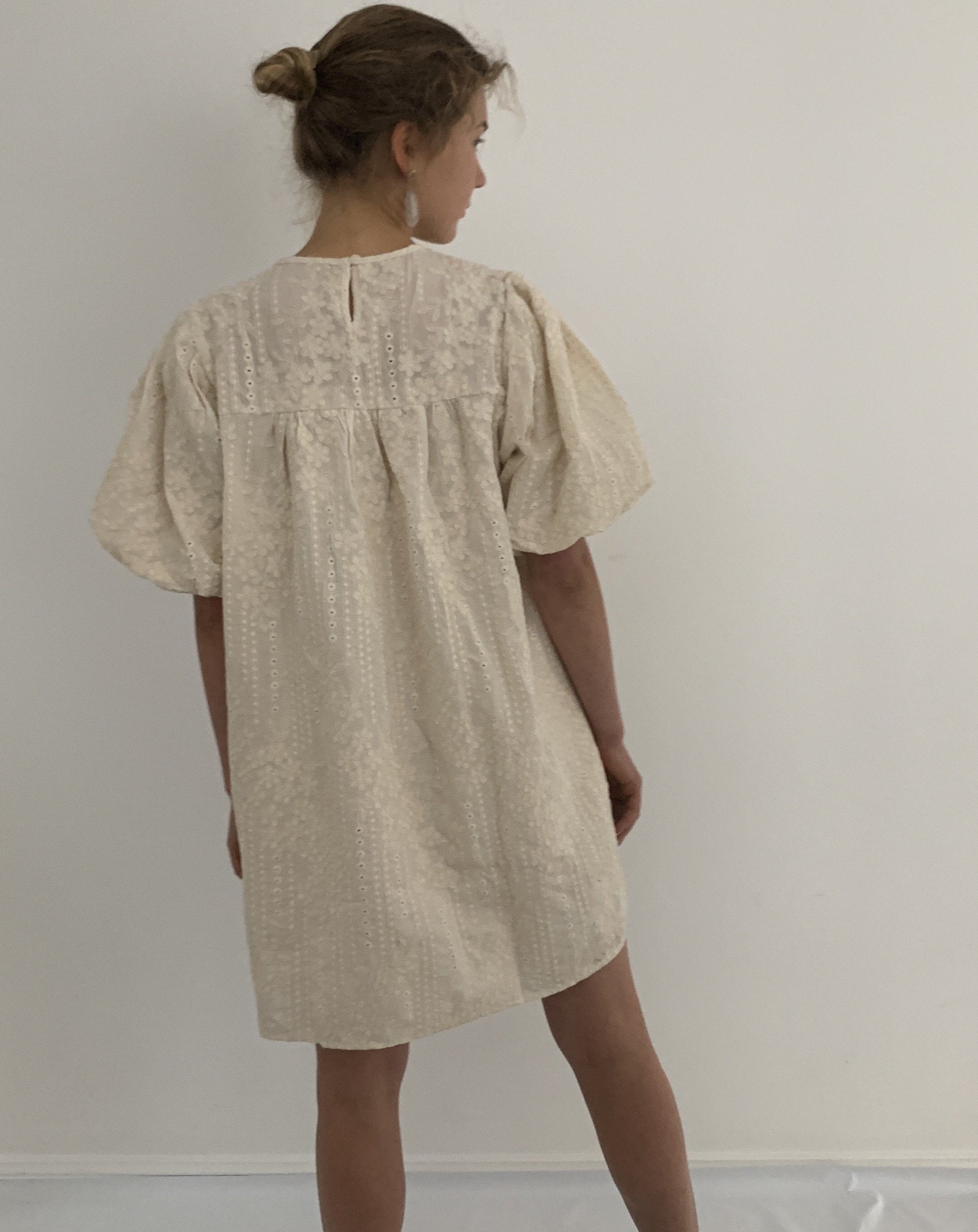 Embroidered Puff Mini Dress