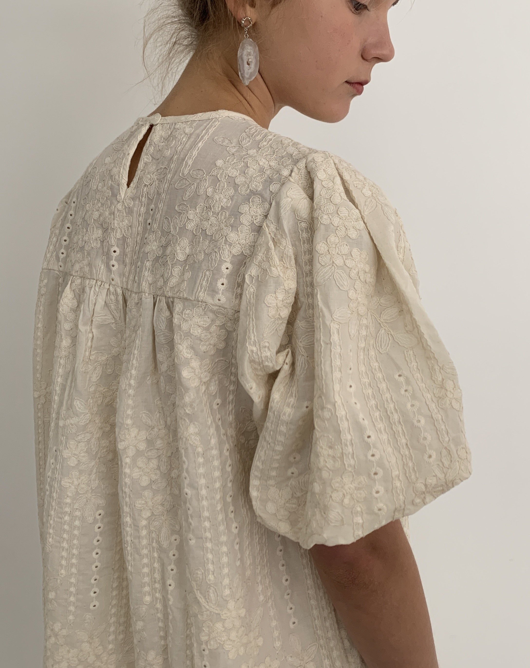 Embroidered Puff Mini Dress