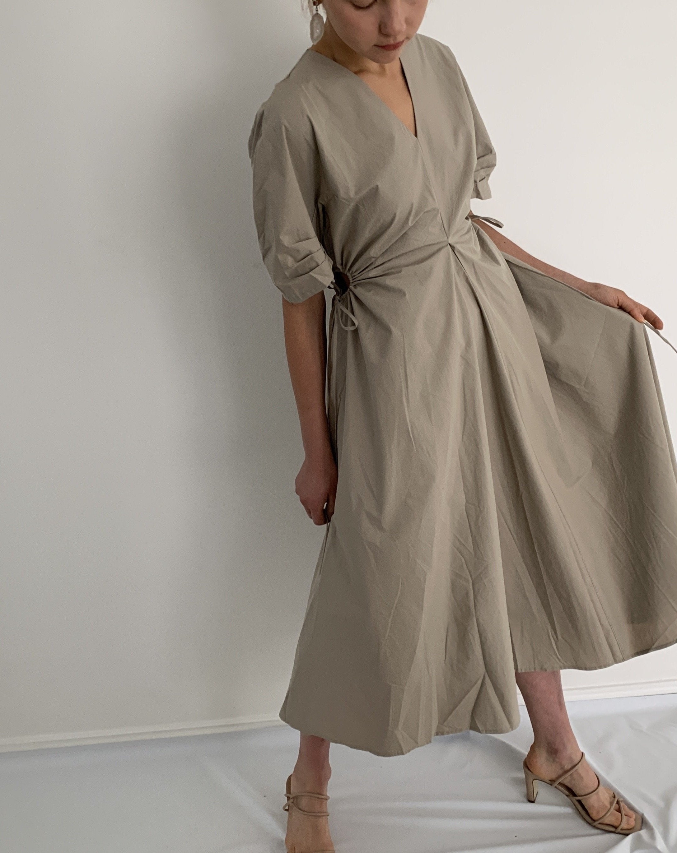 Drawstring Waist Midi Dress