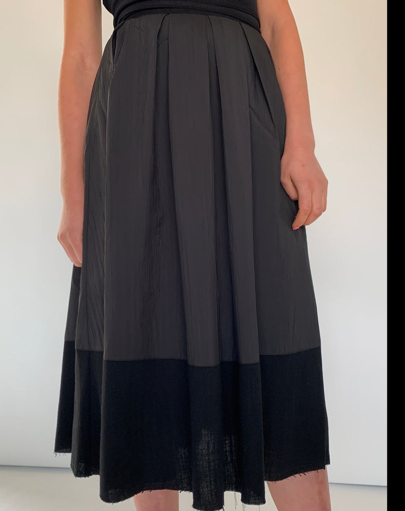 Panelled A-Line Pleated Midi Skirt