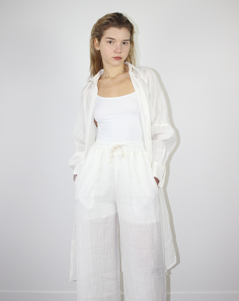 Crinkled Linen Maxi Shirt