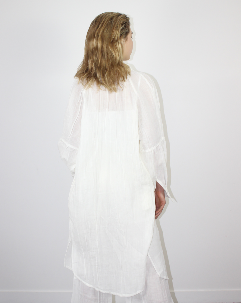 Crinkled Linen Maxi Shirt