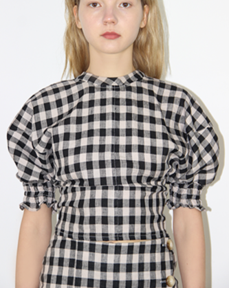 BEIINGLIN-Puff Sleeve Checked Top